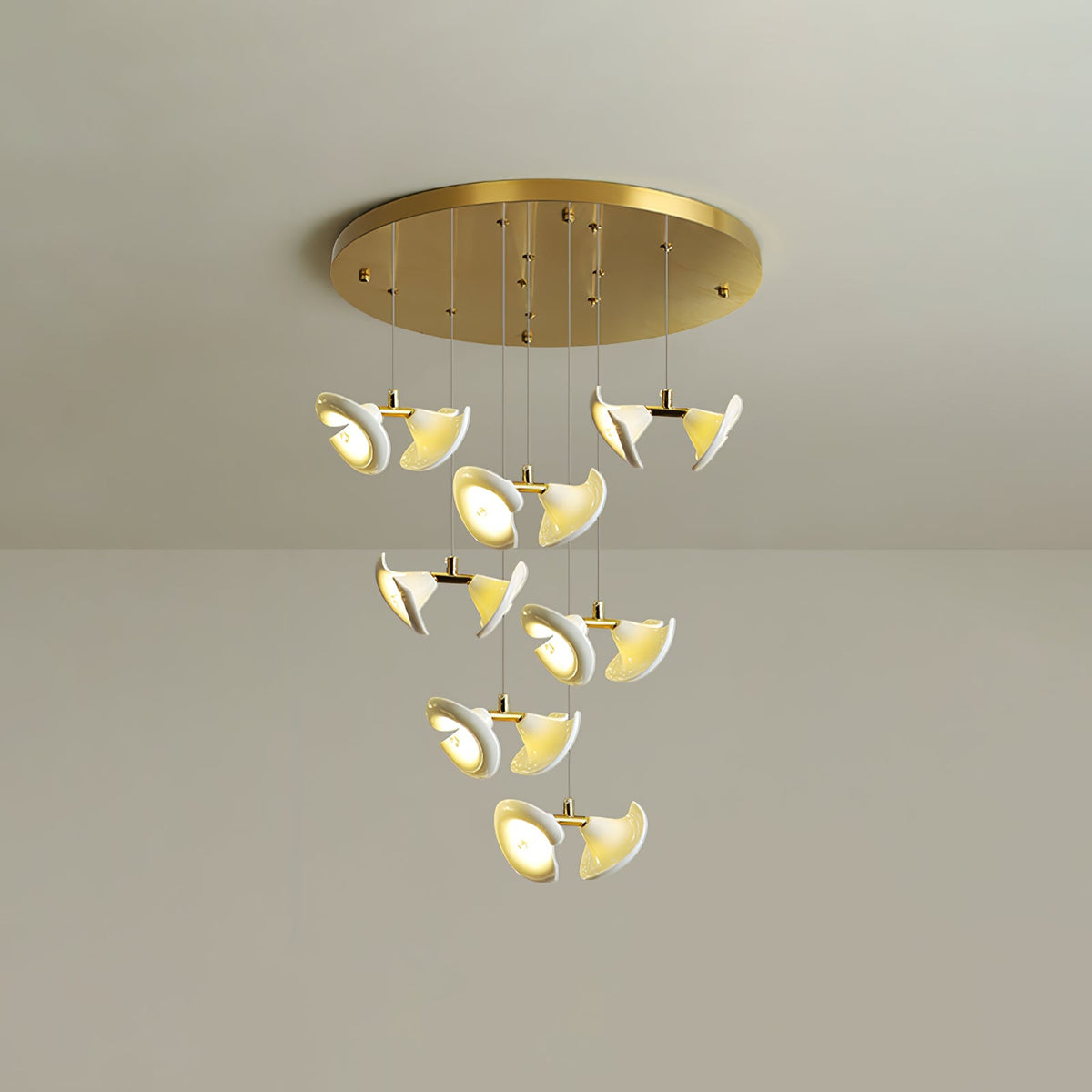 Blossom Double Horn Chandelier – Modern Ceramic & Gold Pendant Light
