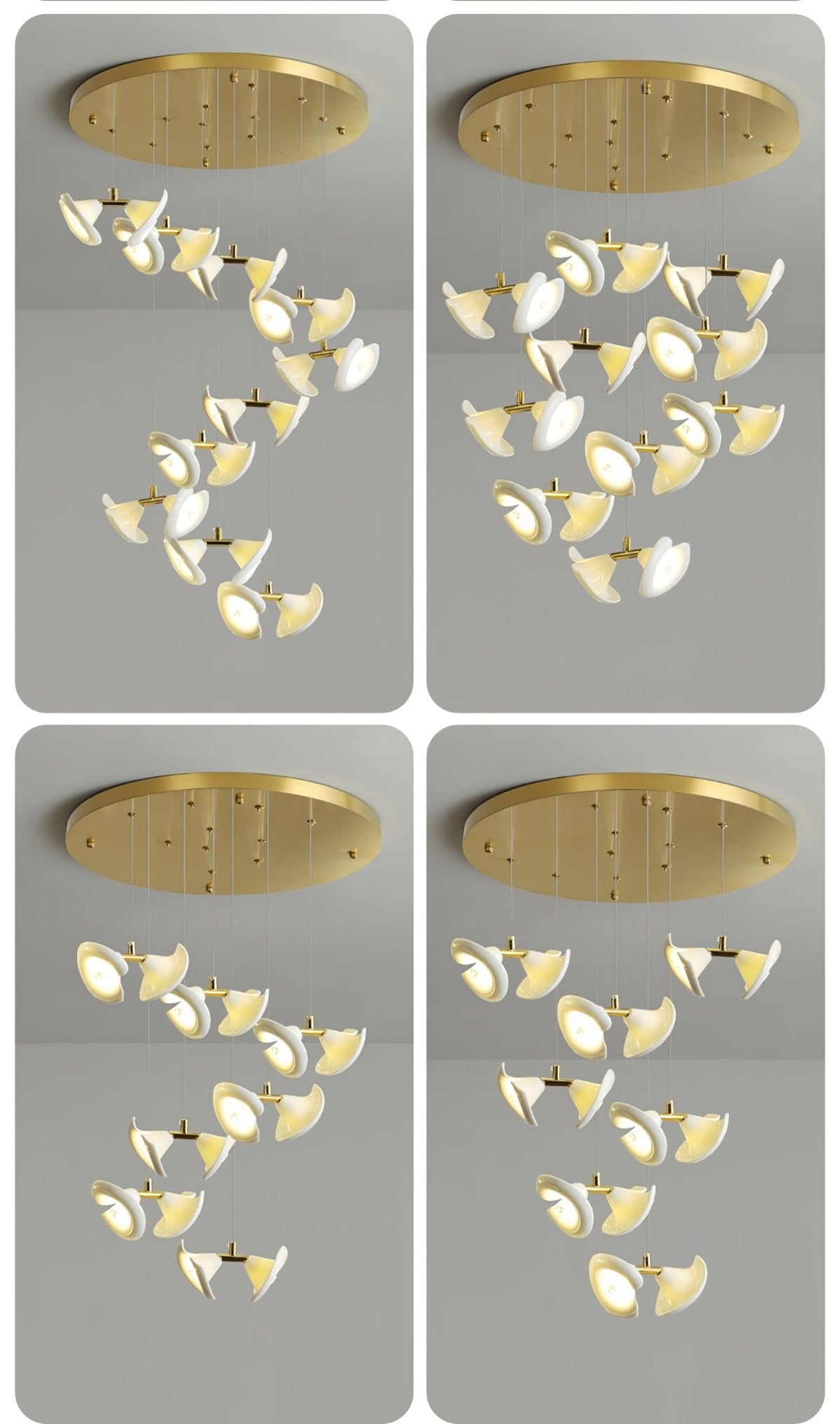 Blossom Double Horn Chandelier – Modern Ceramic & Gold Pendant Light