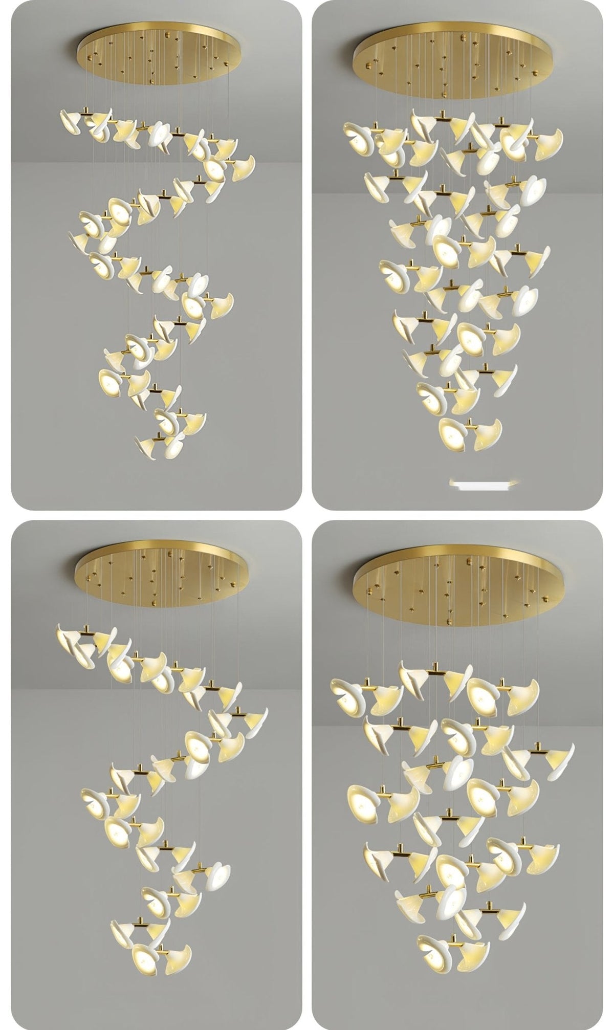 Blossom Double Horn Chandelier – Modern Ceramic & Gold Pendant Light