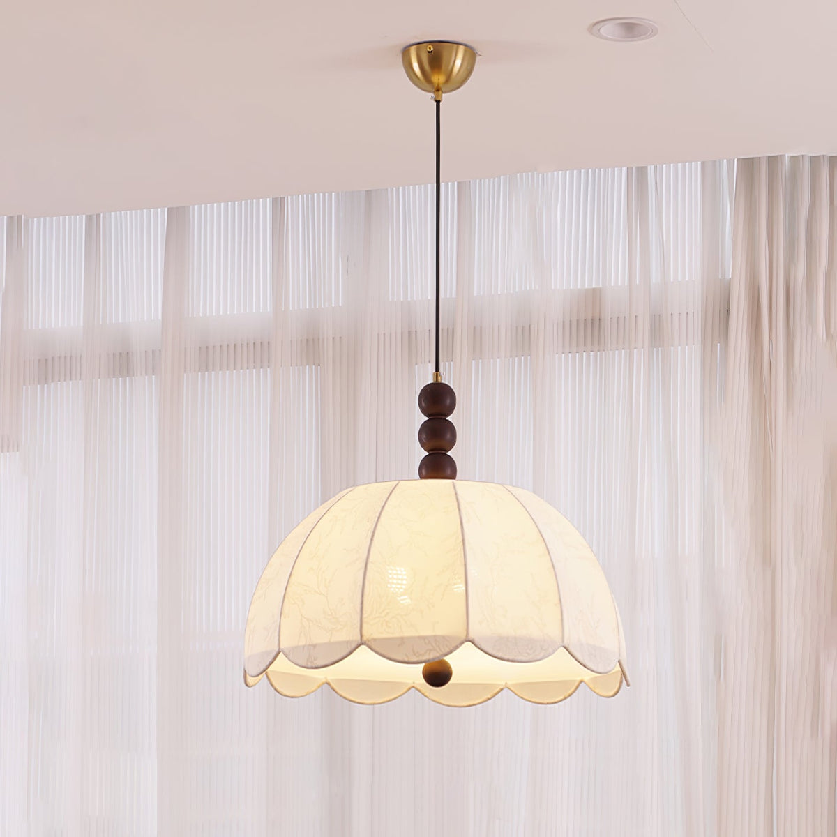 Blossom Fabric Swag Pendant Light – Walnut & Brass