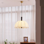 Blossom Fabric Swag Pendant Light – Walnut & Brass