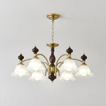 Ethereal Blossom Chandelier in Gold and Walnut with Glass Petals