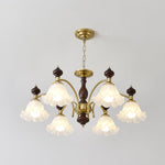 Ethereal Blossom Chandelier in Gold and Walnut with Glass Petals