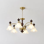 Ethereal Blossom Chandelier in Gold and Walnut with Glass Petals