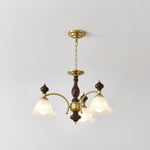 Ethereal Blossom Chandelier in Gold and Walnut with Glass Petals