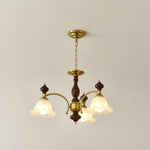 Ethereal Blossom Chandelier in Gold and Walnut with Glass Petals