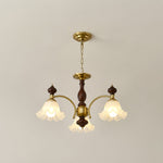 Ethereal Blossom Chandelier in Gold and Walnut with Glass Petals