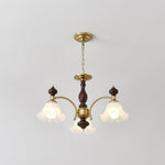 Ethereal Blossom Chandelier in Gold and Walnut with Glass Petals