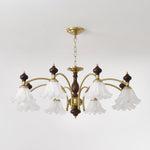 Ethereal Blossom Chandelier in Gold and Walnut with Glass Petals