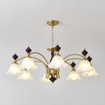 Ethereal Blossom Chandelier in Gold and Walnut with Glass Petals