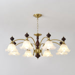 Ethereal Blossom Chandelier in Gold and Walnut with Glass Petals
