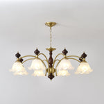 Ethereal Blossom Chandelier in Gold and Walnut with Glass Petals