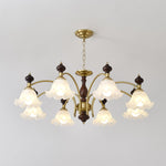 Ethereal Blossom Chandelier in Gold and Walnut with Glass Petals