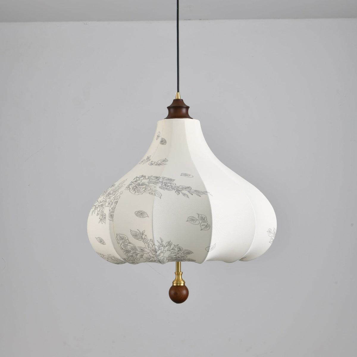 Blossom Lantern Pendant Light – Walnut Wood & Fabric Shade