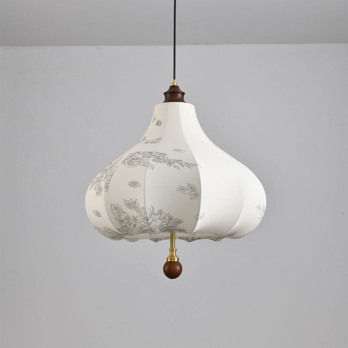 Blossom Lantern Pendant Light – Walnut Wood & Fabric Shade