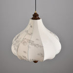 Blossom Lantern Pendant Light – Walnut Wood & Fabric Shade