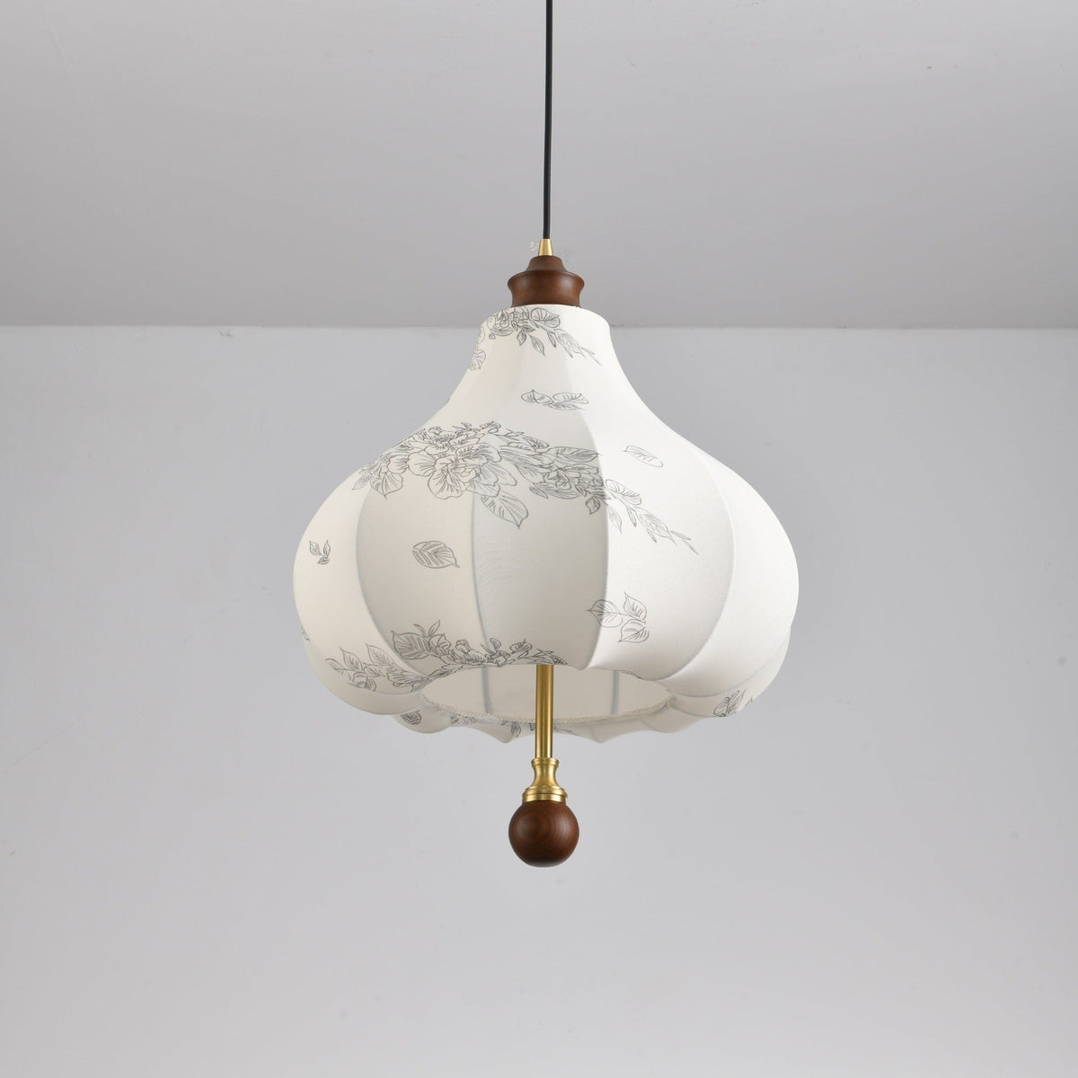 Blossom Lantern Pendant Light – Walnut Wood & Fabric Shade