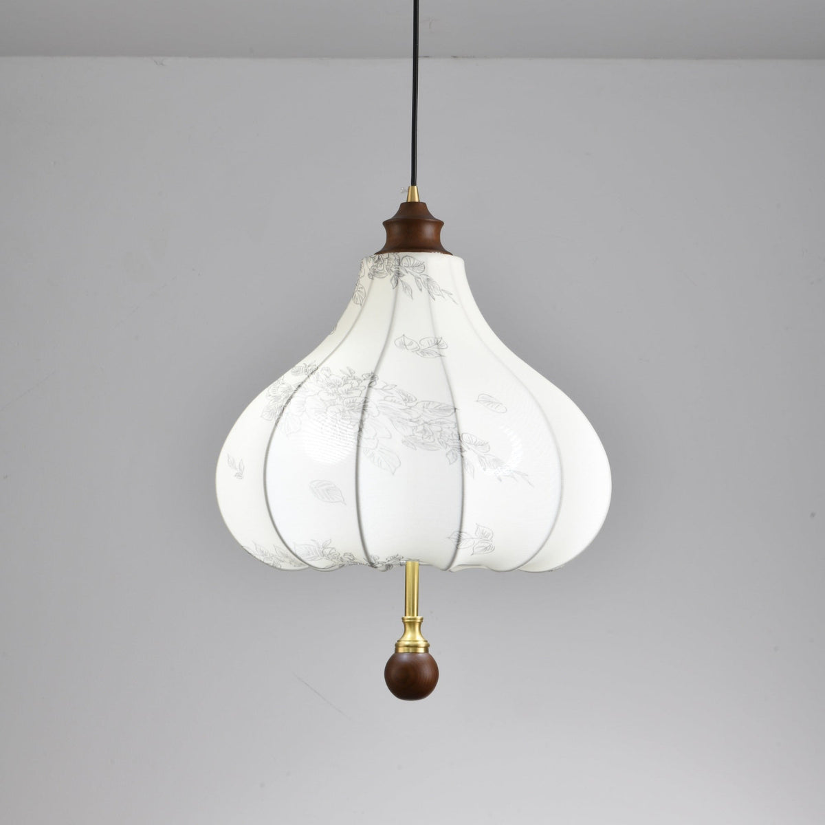 Blossom Lantern Pendant Light – Walnut Wood & Fabric Shade