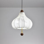 Blossom Lantern Pendant Light – Walnut Wood & Fabric Shade