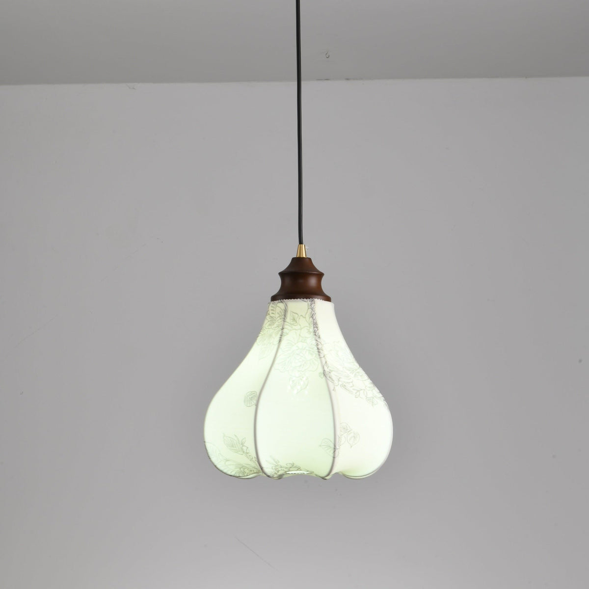 Blossom Lantern Pendant Light – Walnut Wood & Fabric Shade