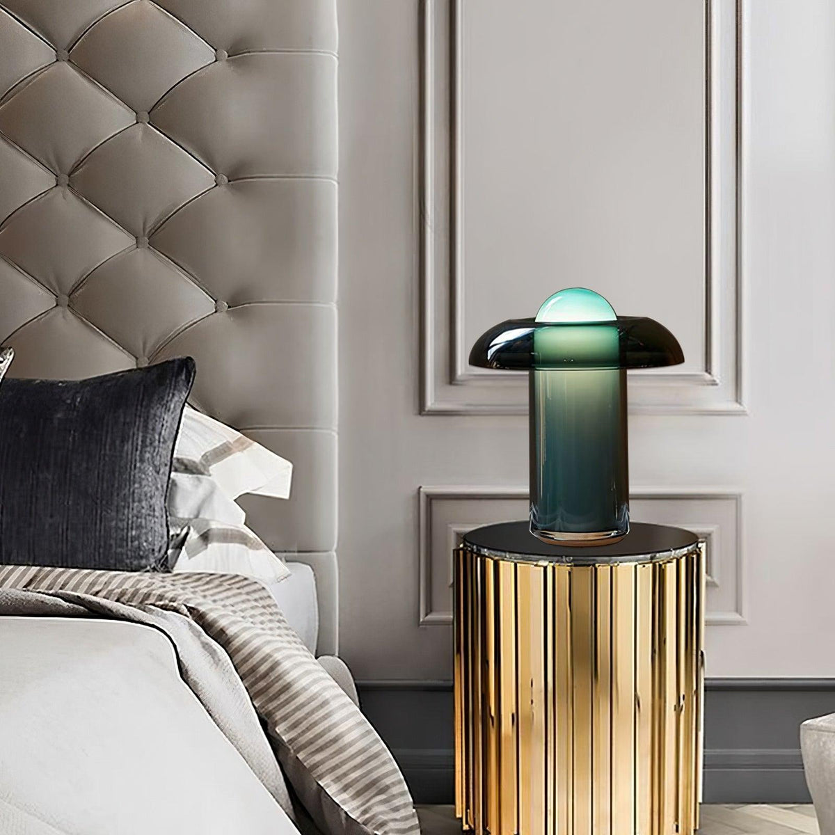 Blue Glass Mushroom Table Lamp