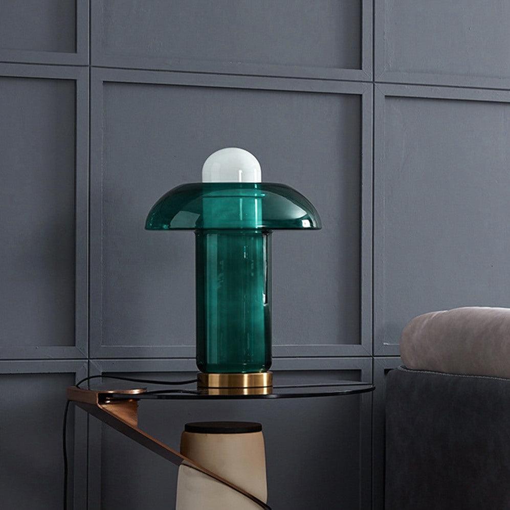Blue Glass Mushroom Table Lamp