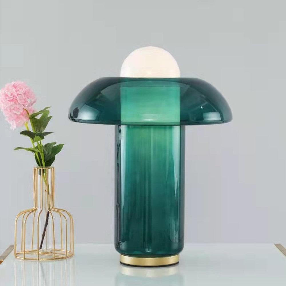 Blue Glass Mushroom Table Lamp