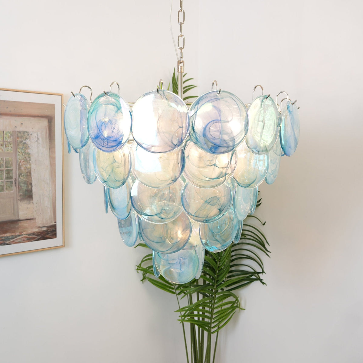 Blue Glass Disc Chandelier – Contemporary Designer Pendant Light