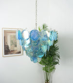 Blue Glass Disc Chandelier – Contemporary Designer Pendant Light