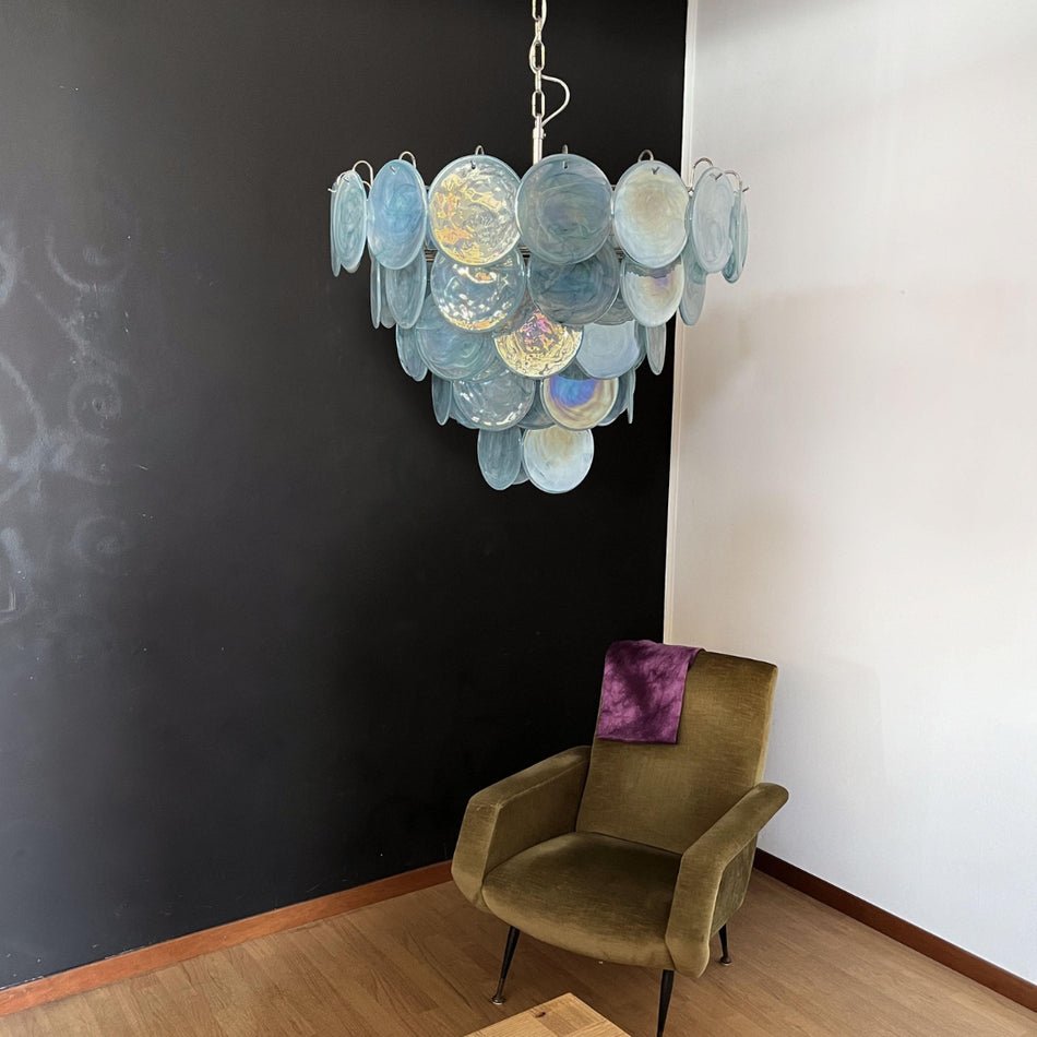 Blue Glass Disc Chandelier – Contemporary Designer Pendant Light