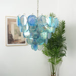 Blue Glass Disc Chandelier – Contemporary Designer Pendant Light