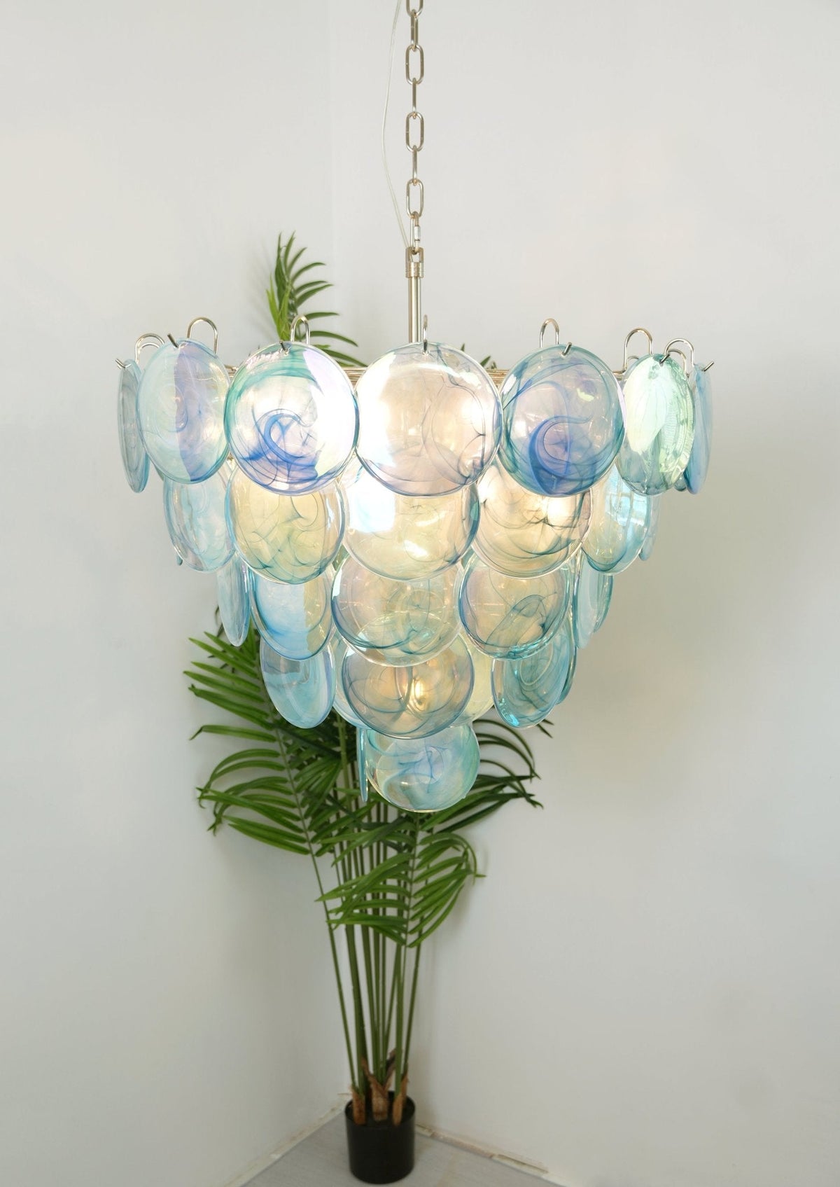 Blue Glass Disc Chandelier – Contemporary Designer Pendant Light