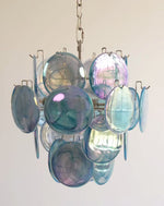 Blue Murano Glass Disc Chandelier, Modern Pendant Light for Dining Room and Living Room