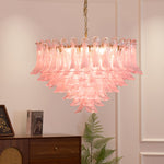Blush Pink Murano Glass Chandelier with Gold Finish