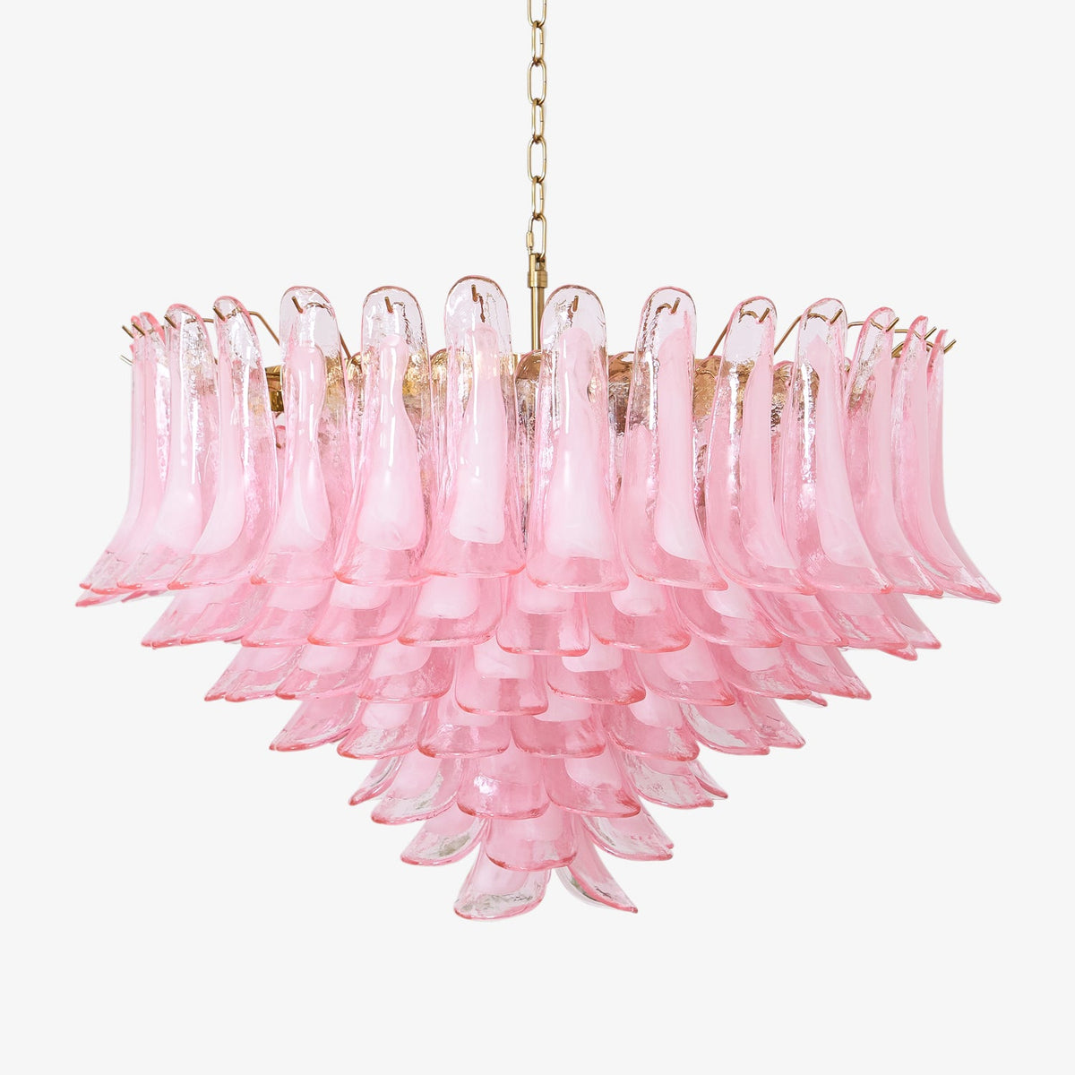 Blush Pink Murano Glass Chandelier with Gold Finish
