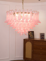 Blush Pink Murano Glass Chandelier with Gold Finish