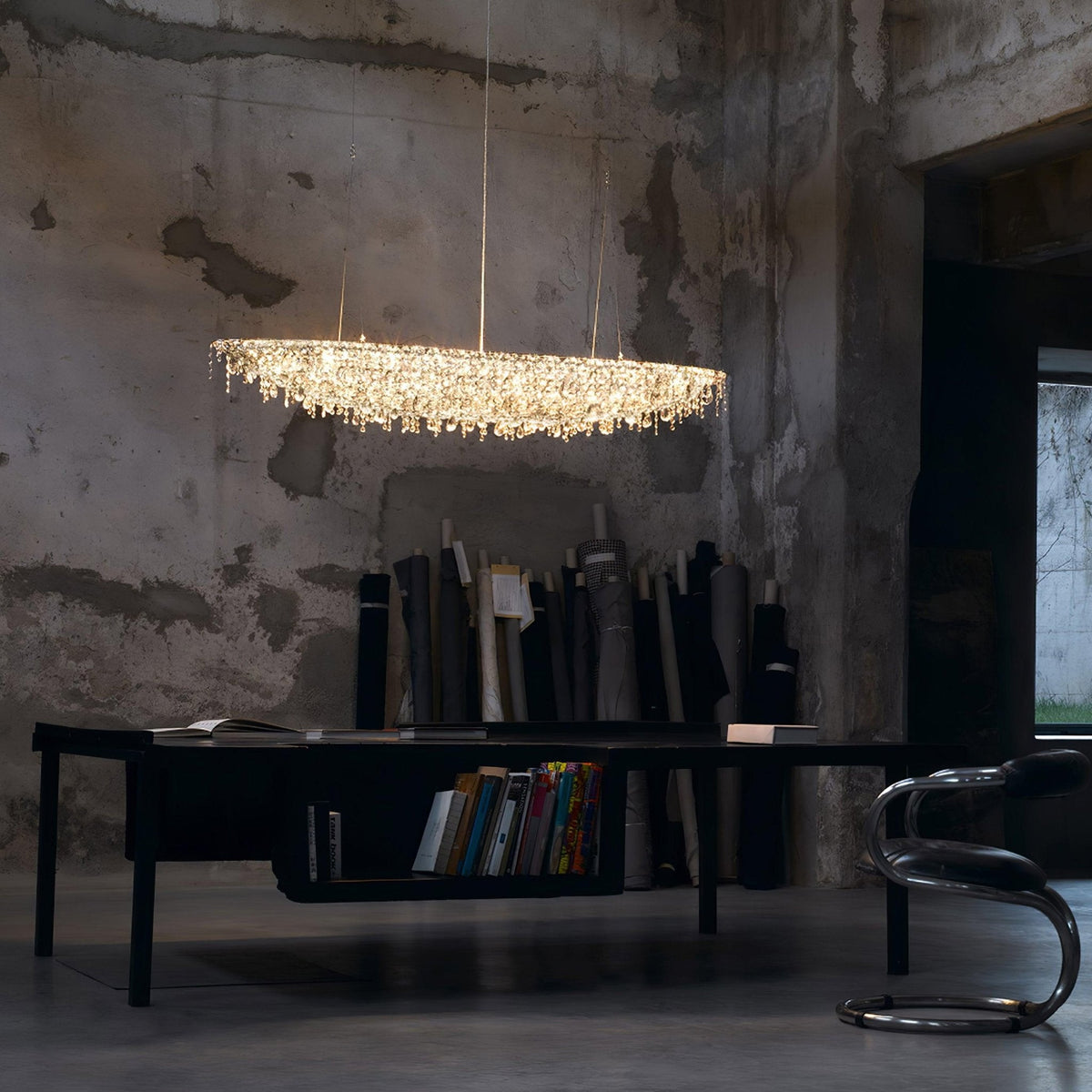 Boat Crystal Chandelier – Modern Linear LED Pendant for Dining & Living Rooms