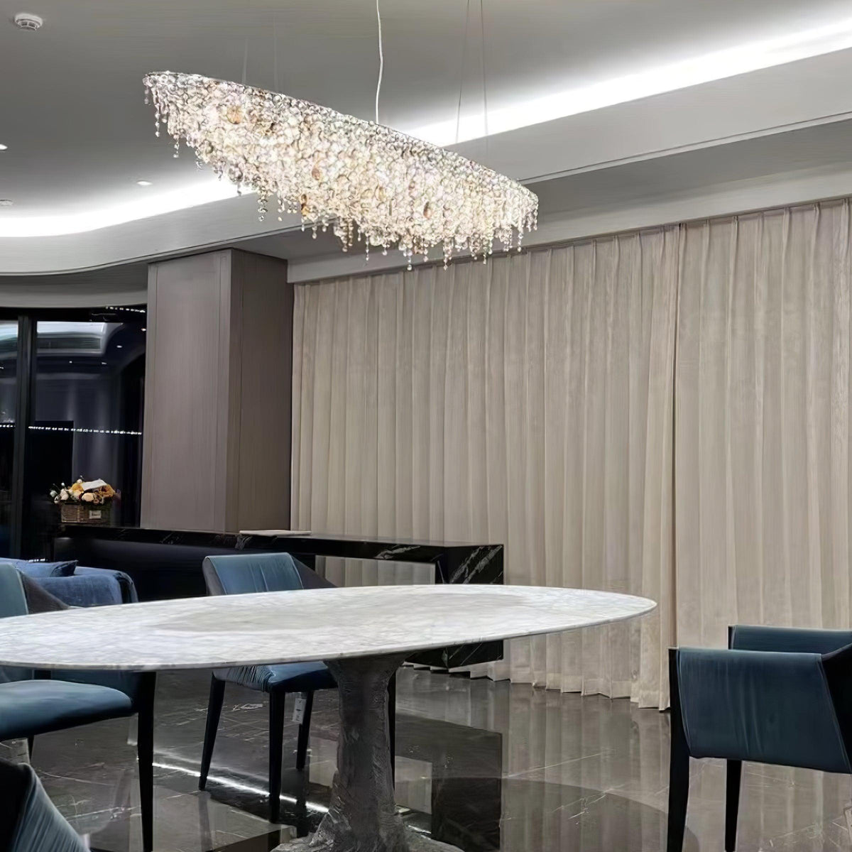 Boat Crystal Chandelier – Modern Linear LED Pendant for Dining & Living Rooms