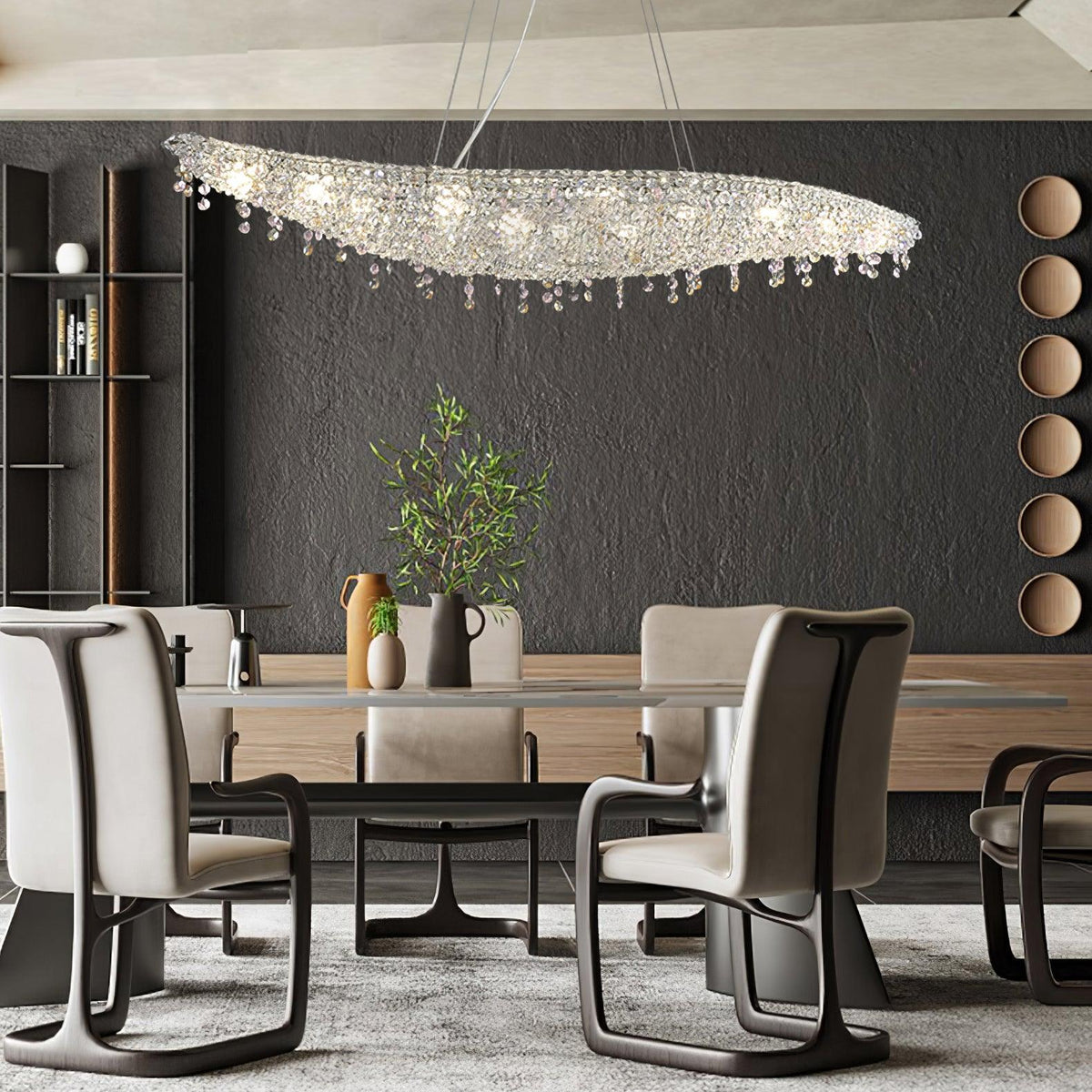 Boat Crystal Chandelier – Modern Linear LED Pendant for Dining & Living Rooms