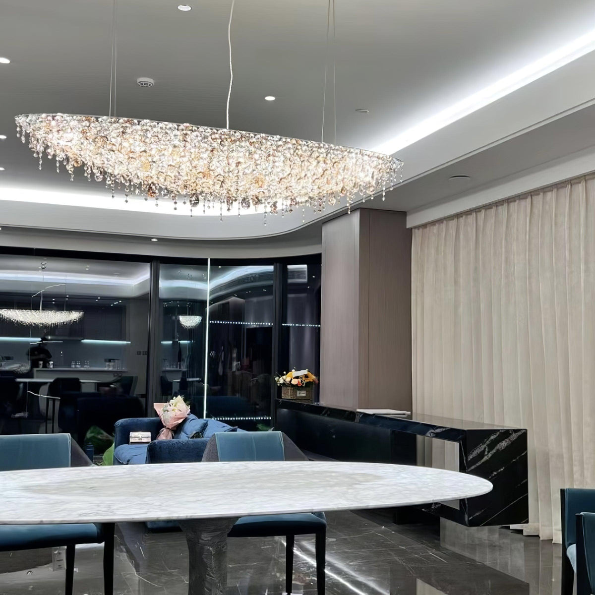 Boat Crystal Chandelier – Modern Linear LED Pendant for Dining & Living Rooms