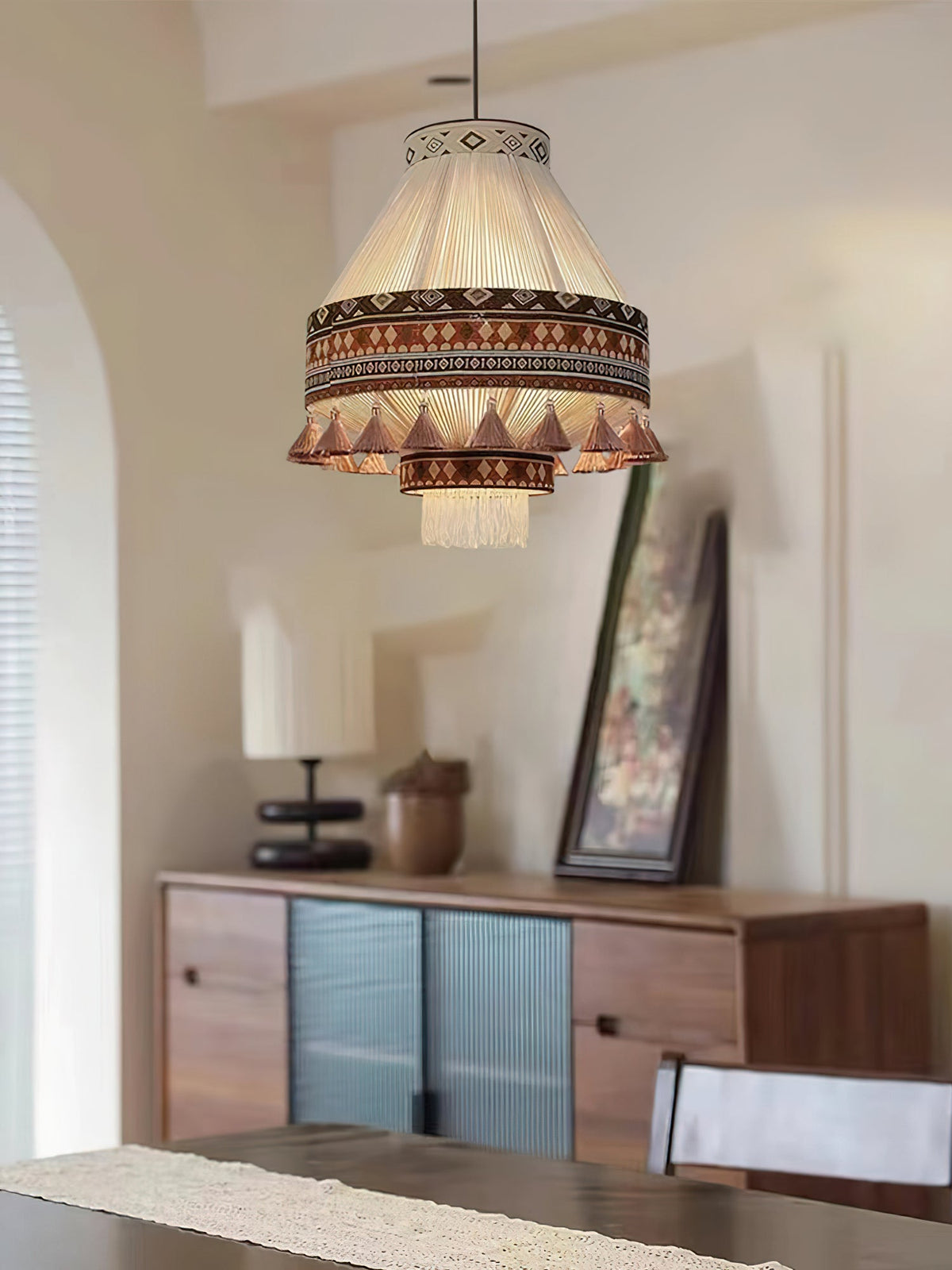 Artisan Woven Fringe Pendant Light for Boho Interiors