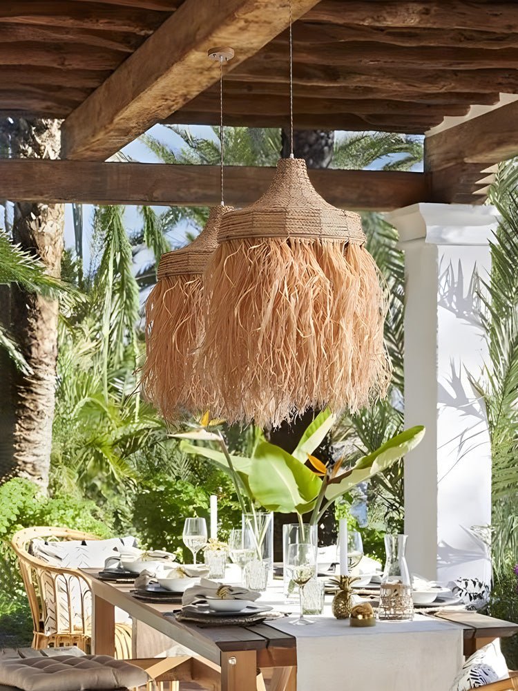 Artisan Raffia Pendant Light with Natural Rattan Accents