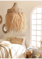 Artisan Raffia Pendant Light with Natural Rattan Accents