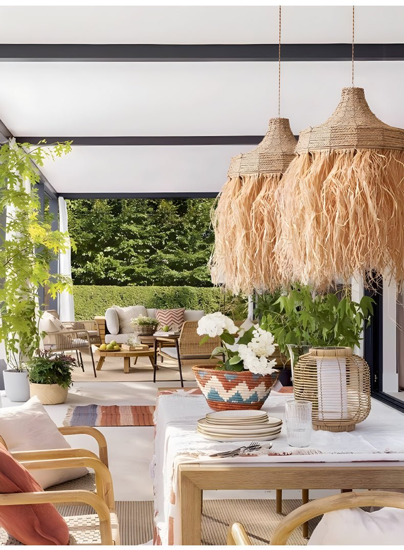 Artisan Raffia Pendant Light with Natural Rattan Accents