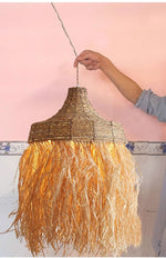 Artisan Raffia Pendant Light with Natural Rattan Accents