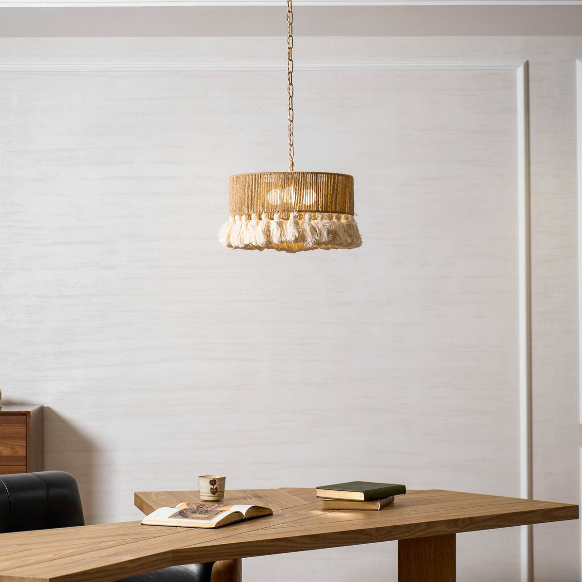 Boho Rara Handwoven Cotton Pendant Light – Natural Hemp Tassel Chandelier