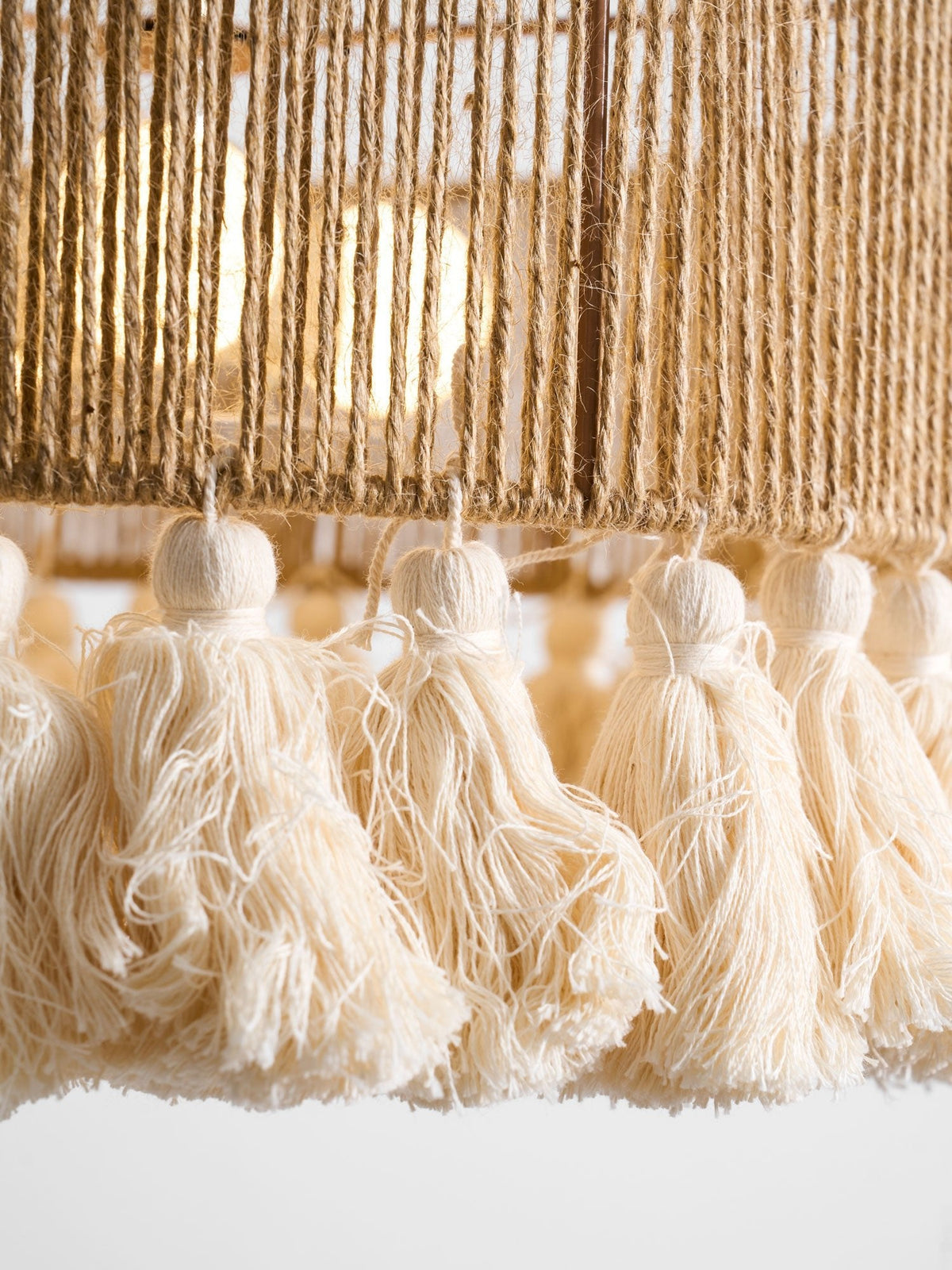 Boho Rara Handwoven Cotton Pendant Light – Natural Hemp Tassel Chandelier