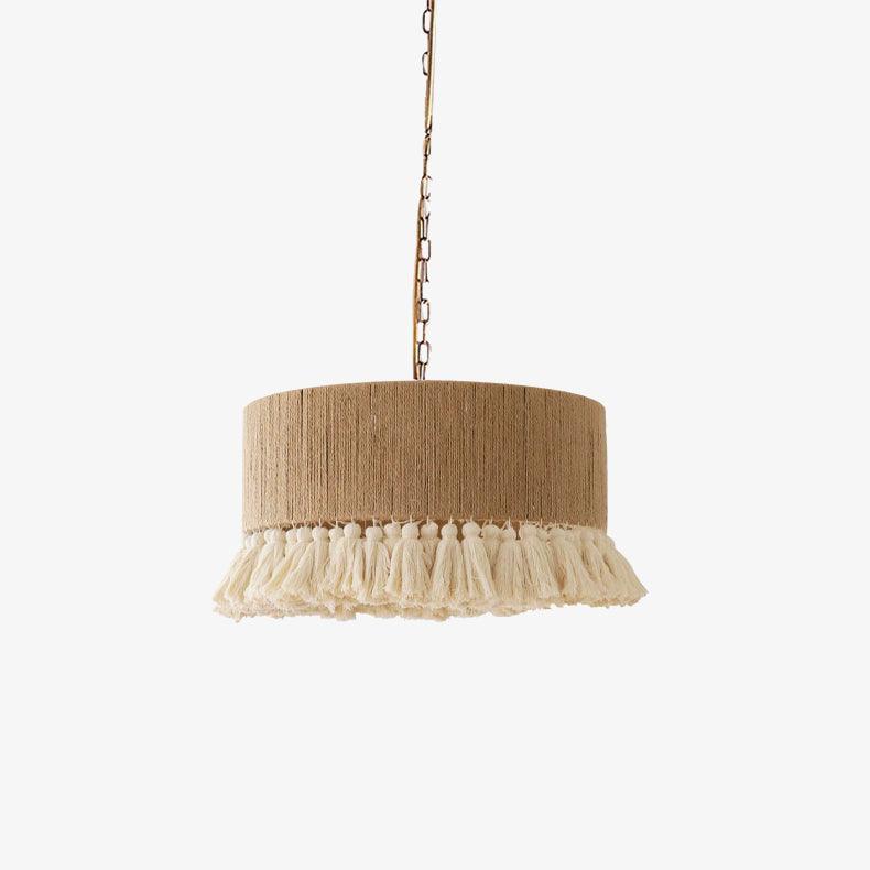 Boho Rara Handwoven Cotton Pendant Light – Natural Hemp Tassel Chandelier