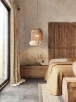 Boho Rara Handwoven Cotton Pendant Light – Natural Hemp Tassel Chandelier