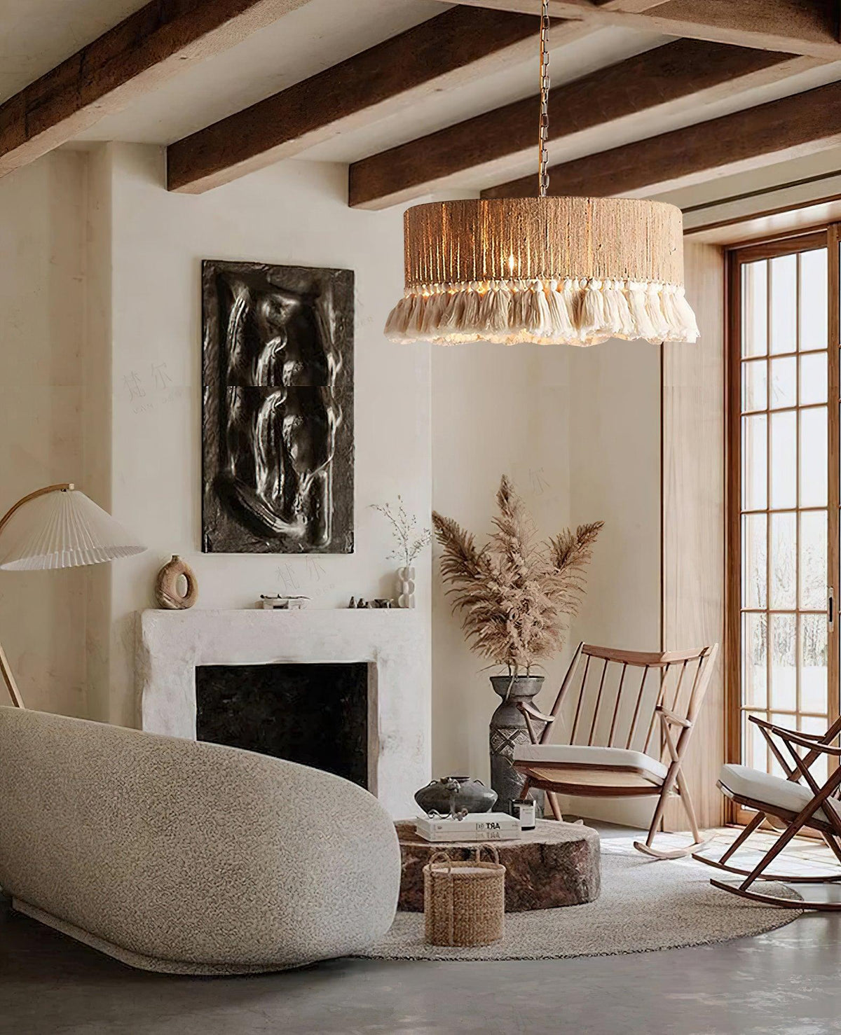 Boho Rara Handwoven Cotton Pendant Light – Natural Hemp Tassel Chandelier